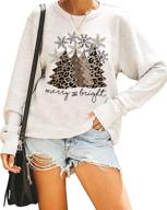 🎅 leopard christmas tree snowflake sweatshirt – women's xmas holiday funny letter print pullover t-shirt top, merry and bright design logo