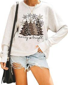 img 1 attached to 🎅 Leopard Christmas Tree Snowflake Sweatshirt – Women's Xmas Holiday Funny Letter Print Pullover T-Shirt Top, Merry and Bright Design