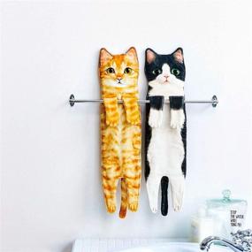 img 1 attached to Cute Cat Hand Towels for Bathroom and Kitchen - Funny Towel, Decorative Cat Hand Towel with Animal Face Design - Hanging Washcloths for Cat Lovers - Ideal Gift (Orange Cat)
