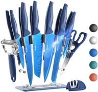 🔪 premium stainless steel 16-piece kitchen knife set with bonus knife sharpener, peeler, scissors & acrylic block - dishwasher safe, chef approved logo