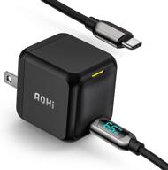 💡 aohi 65w pd usb c зарядное устройство gan+, magcube mini - быстрое настенное зарядное устройство с адаптером питания и 4 футовым usb c к usb c кабелем с led-дисплеем - для ноутбука macbook pro/air, galaxy s20/s10, note 20/10+, iphone 13/12/pro логотип