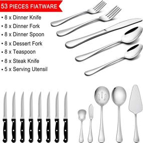 img 3 attached to 🍴 LIANYU 53-Piece Silverware Set - Including Steak Knives and Serving Utensils - Stainless Steel Flatware Cutlery Set Service for 8 - Ideal for Home Party Wedding - Dishwasher Safe - Mirror Finished