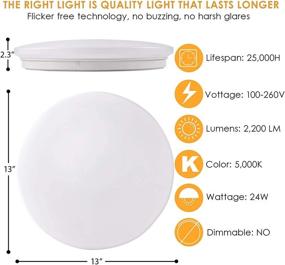 img 3 attached to 💡 BRILLIRARE LED Ceiling Light Flush Mount, 2,200 Lumens, 24W Round Ceiling Lamp, 13-inch Lighting Fixture, 25,000 Hour Lifetime, Cool White, 5,000 Kelvin Daylight, IP44 Rated, CRI90+ for Bedroom, Kitchen, Bathroom, Hallway