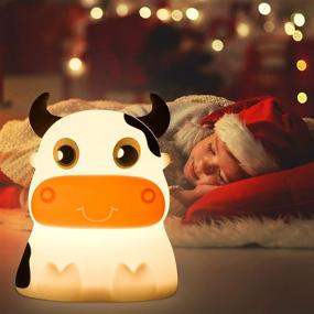 img 1 attached to 🐄 AVEKI Portable Tap Control Rechargeable Nightlight Lamp for Kids - Color Changing, Remote Control Silicone Cute Animal Cow Night Lamp - Bedroom Decor for Infants and Toddlers (Cows-Remote)