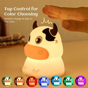 img 3 attached to 🐄 AVEKI Portable Tap Control Rechargeable Nightlight Lamp for Kids - Color Changing, Remote Control Silicone Cute Animal Cow Night Lamp - Bedroom Decor for Infants and Toddlers (Cows-Remote)