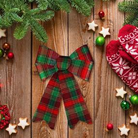 img 2 attached to 🎀 Premium Set of 12 Red and Green Buffalo Plaid Bow Christmas Wreaths Bows by ANECO: Luxurious Velvet Bows for Indoor and Outdoor Christmas Decorations