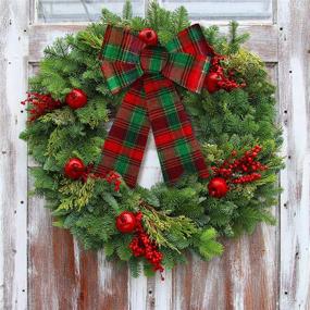 img 1 attached to 🎀 Premium Set of 12 Red and Green Buffalo Plaid Bow Christmas Wreaths Bows by ANECO: Luxurious Velvet Bows for Indoor and Outdoor Christmas Decorations