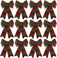 🎀 premium set of 12 red and green buffalo plaid bow christmas wreaths bows by aneco: luxurious velvet bows for indoor and outdoor christmas decorations logo