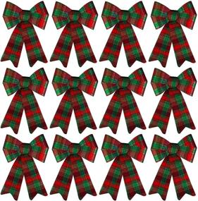 img 4 attached to 🎀 Premium Set of 12 Red and Green Buffalo Plaid Bow Christmas Wreaths Bows by ANECO: Luxurious Velvet Bows for Indoor and Outdoor Christmas Decorations
