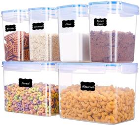 img 4 attached to 🍽️ ME.FAN Food Storage Containers Set of 6 - Airtight Storage Keeper with Chalkboard Labels for Sugar, Flour, Baking Supplies - Clear Container with Blue Lids