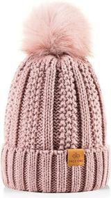 img 4 attached to 👒 PAGE ONE Women's Winter Cable Knit Beanie with Faux Fur Pom, Cozy Fleece Lined Skull Cap