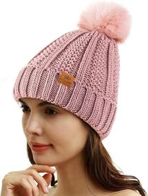 img 3 attached to 👒 PAGE ONE Women's Winter Cable Knit Beanie with Faux Fur Pom, Cozy Fleece Lined Skull Cap