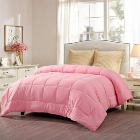 img 3 attached to Premium All-Season Pre-Washed Soft Microfiber White Goose Down Alternative Comforter with Box Stitching (Pink, Full/Queen) - Enhanced SEO