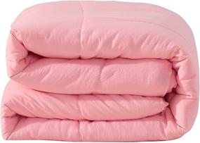 img 2 attached to Premium All-Season Pre-Washed Soft Microfiber White Goose Down Alternative Comforter with Box Stitching (Pink, Full/Queen) - Enhanced SEO