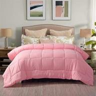 premium all-season pre-washed soft microfiber white goose down alternative comforter with box stitching (pink, full/queen) - enhanced seo logo