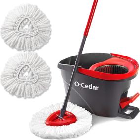 img 4 attached to 🧹 O-Cedar EasyWring Microfiber Spin Mop & Bucket Floor Cleaning System + 2 Additional Refills, Red/Gray