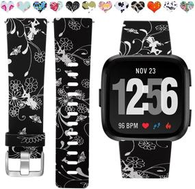 img 4 attached to 🌸 Maledan Printed Floral Bands for Fitbit Versa 2/Versa Lite SE/Versa - Stylish Strap Replacement for Women and Men
