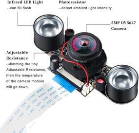 img 1 attached to 📷 MakerFocus Raspberry Pi4 Camera IR: Night Vision Fisheye Camera, 5MP OV5647, IR-CUT - Day & Night Vision Switchable - Compatible with Raspberry Pi3B+/3B/2B