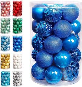 img 4 attached to 🎄 Lulu Home 34 Ct Christmas Ball Ornaments: Blue 2.36" Xmas Holiday Hanging Decorations
