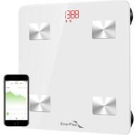 📱 enerplex bluetooth body weight scale - accurate digital bmi bathroom scale for weighing and home workout with body composition analyzer & smartphone track app - white logo