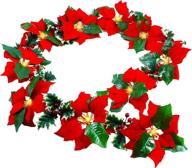 🎄 twinkle star pre-lit christmas poinsettia garland with red berries and holly leaves - 6 ft velvet artificial flower xmas string lights, battery operated waterproof - indoor & outdoor decorations логотип