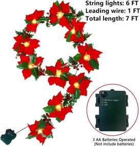 img 1 attached to 🎄 Twinkle Star Pre-Lit Christmas Poinsettia Garland with Red Berries and Holly Leaves - 6 FT Velvet Artificial Flower Xmas String Lights, Battery Operated Waterproof - Indoor & Outdoor Decorations