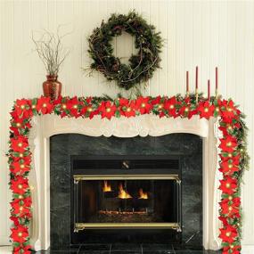 img 2 attached to 🎄 Twinkle Star Pre-Lit Christmas Poinsettia Garland with Red Berries and Holly Leaves - 6 FT Velvet Artificial Flower Xmas String Lights, Battery Operated Waterproof - Indoor & Outdoor Decorations