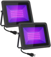 🎉 hway 60w uv led black lights flood light: ip65 waterproof, 2-pack with plug and 5ft cable, perfect for blacklight party, glow in dark party, dj disco night club, body paint, fluorescent poster логотип