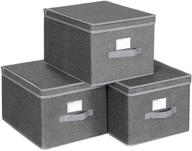 songmics smoky gray fabric storage bins with lids - set of 3 | foldable storage boxes with label holders | 11.8 x 15.7 x 9.8 inches логотип