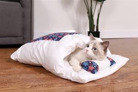 img 2 attached to 🐱 Japanese Cat Sleeping Bed Warm Bag for Cats - Removable Pet Mat, Winter Pet Bed House with Cushion and Pillow