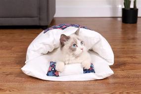 img 1 attached to 🐱 Japanese Cat Sleeping Bed Warm Bag for Cats - Removable Pet Mat, Winter Pet Bed House with Cushion and Pillow