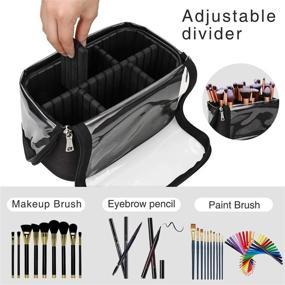 img 1 attached to 💼 Large Black Makeup Brush Case: Professional Brush Storage Organizer with Adjustable Dividers & Shoulder Strap - Cosmetic Bag for Makeup Artists