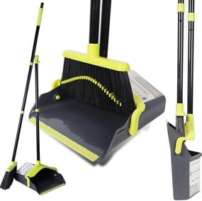 img 4 attached to 🧹 Home Broom and Dustpan Set, Indoor Upright Long Handle Broom and Dustpan for Kitchen, Office, Lobby, Commercial Floors - Powerful Cleaning for Dirt, Debris, Leaves, Pet Dog Hair