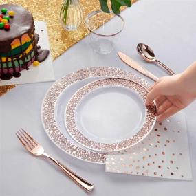 img 1 attached to 🌹 Nervure 150PCS Rose Gold Plastic Plates, Forks, Cups, and Napkins Set - Elegant Salad Plates and Appetizer Plates for Parties & Weddings