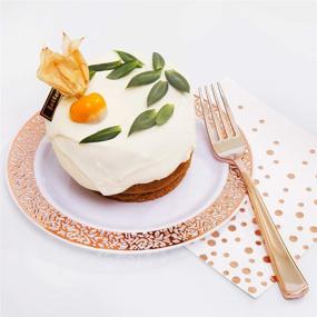 img 2 attached to 🌹 Nervure 150PCS Rose Gold Plastic Plates, Forks, Cups, and Napkins Set - Elegant Salad Plates and Appetizer Plates for Parties & Weddings