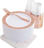 🌹 nervure 150pcs rose gold plastic plates, forks, cups, and napkins set - elegant salad plates and appetizer plates for parties & weddings logo