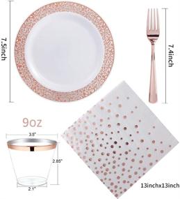 img 3 attached to 🌹 Nervure 150PCS Rose Gold Plastic Plates, Forks, Cups, and Napkins Set - Elegant Salad Plates and Appetizer Plates for Parties & Weddings