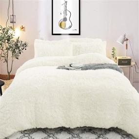 img 4 attached to 🛏️ Noahas Shaggy Duvet Cover Set - Soft & Fluffy Comforter Bed Sets, 4-Piece Furry Velvet Bedding Set with 2 Pillowcases, 1 Duvet Cover & 1 Mattress Pad Cover, Queen Size, Cream - Ultimate Comfort!