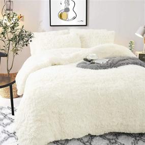 img 3 attached to 🛏️ Noahas Shaggy Duvet Cover Set - Soft & Fluffy Comforter Bed Sets, 4-Piece Furry Velvet Bedding Set with 2 Pillowcases, 1 Duvet Cover & 1 Mattress Pad Cover, Queen Size, Cream - Ultimate Comfort!