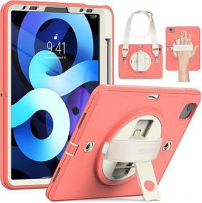 img 4 attached to 📱 SEYMAC iPad Air 4th 10.9 Case, iPad Pro 11 Case 2021 - Full Protection Shockproof Case with Screen Protector, Rotatable Hand Strap Kickstand - Light Orange - Compatible with iPad Air 4 2020 and iPad Pro 11 2018-2021