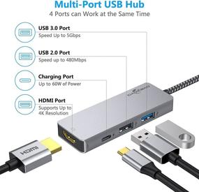 img 3 attached to 4-in-1 USB C Hub Multiport Adapter, USB C to HDMI 4K Adapter with USB 3.0, USB 2.0 Ports, 60W PD Fast Charging Port - Compatible with MacBook Pro, iPad Pro, Galaxy S20 - Ideal for Work and Movie Streaming