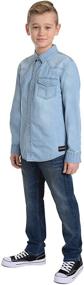 img 2 attached to 👕 Calvin Klein Boys' Long Sleeve Denim Button-Down Shirt, BLEACHOUT, Large (14/16) with Functional Chest Pocket