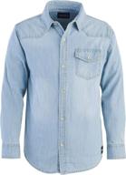 👕 calvin klein boys' long sleeve denim button-down shirt, bleachout, large (14/16) with functional chest pocket logo