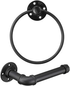 img 4 attached to Iron Pipe Towel Racks and Rings Set - Matte Black Industrial Bathroom Hardware Accessories