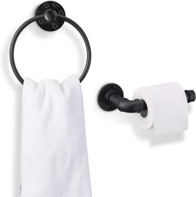 img 2 attached to Iron Pipe Towel Racks and Rings Set - Matte Black Industrial Bathroom Hardware Accessories