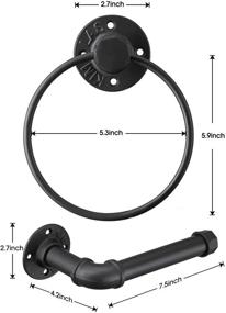 img 3 attached to Iron Pipe Towel Racks and Rings Set - Matte Black Industrial Bathroom Hardware Accessories