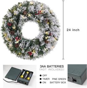 img 3 attached to 🎄 Enhance Your Holiday Décor with a 24 Inch 2 FT Prelit Snowy Christmas Wreath - DECSPAS Flocked Wreaths: 30 LED Lights, Red Berries, Pine Cones - Perfect for Your Front Door, Outdoor or Indoor Wall - Includes Timer!