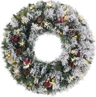 🎄 enhance your holiday décor with a 24 inch 2 ft prelit snowy christmas wreath - decspas flocked wreaths: 30 led lights, red berries, pine cones - perfect for your front door, outdoor or indoor wall - includes timer! logo