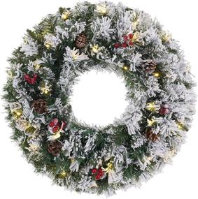 img 4 attached to 🎄 Enhance Your Holiday Décor with a 24 Inch 2 FT Prelit Snowy Christmas Wreath - DECSPAS Flocked Wreaths: 30 LED Lights, Red Berries, Pine Cones - Perfect for Your Front Door, Outdoor or Indoor Wall - Includes Timer!