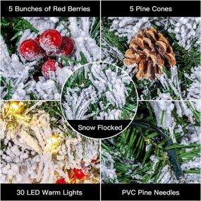 img 2 attached to 🎄 Enhance Your Holiday Décor with a 24 Inch 2 FT Prelit Snowy Christmas Wreath - DECSPAS Flocked Wreaths: 30 LED Lights, Red Berries, Pine Cones - Perfect for Your Front Door, Outdoor or Indoor Wall - Includes Timer!